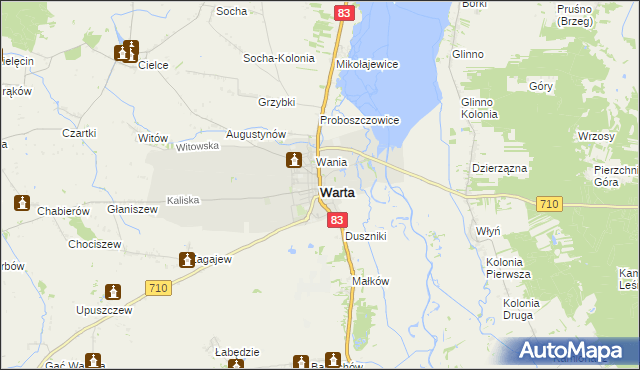 mapa Warta powiat sieradzki, Warta powiat sieradzki na mapie Targeo