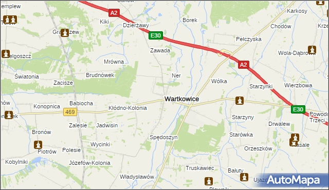 mapa Wartkowice, Wartkowice na mapie Targeo