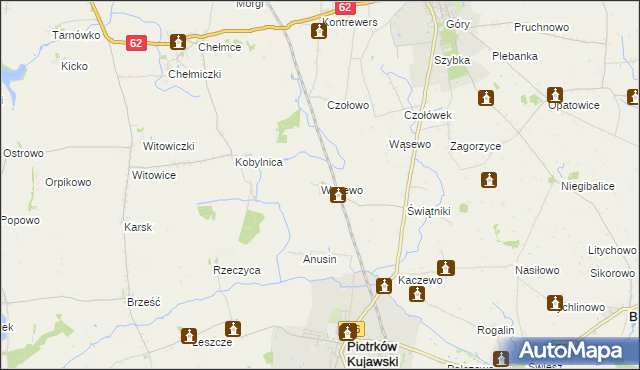 mapa Wąsewo gmina Piotrków Kujawski, Wąsewo gmina Piotrków Kujawski na mapie Targeo