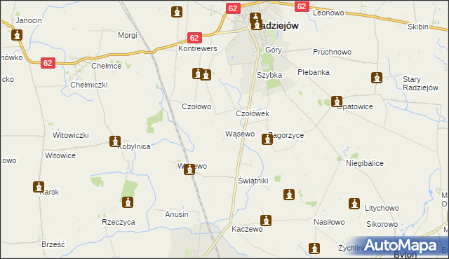 mapa Wąsewo gmina Radziejów, Wąsewo gmina Radziejów na mapie Targeo