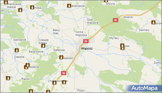 mapa Wąsosz powiat górowski, Wąsosz powiat górowski na mapie Targeo
