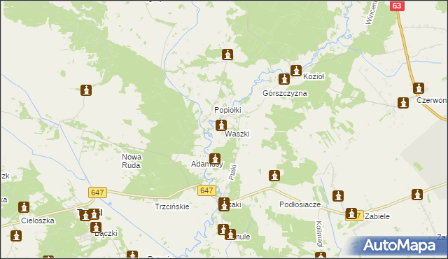 mapa Waszki, Waszki na mapie Targeo