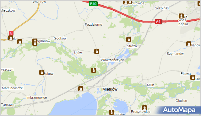 mapa Wawrzeńczyce gmina Mietków, Wawrzeńczyce gmina Mietków na mapie Targeo