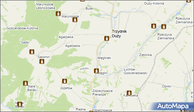 mapa Węglinek gmina Trzydnik Duży, Węglinek gmina Trzydnik Duży na mapie Targeo