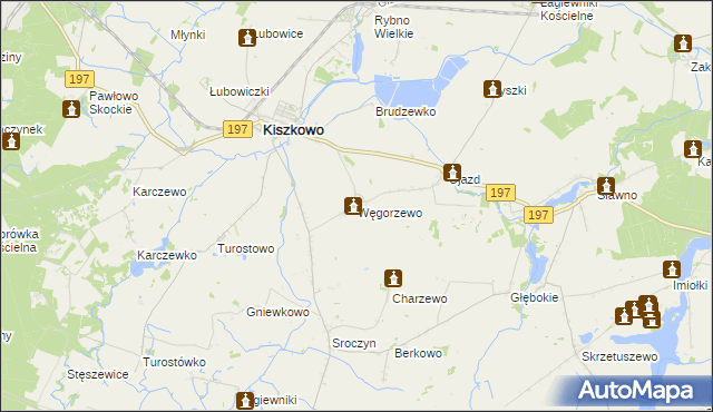 mapa Węgorzewo gmina Kiszkowo, Węgorzewo gmina Kiszkowo na mapie Targeo