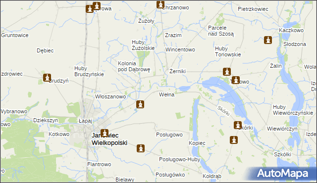 mapa Wełna gmina Janowiec Wielkopolski, Wełna gmina Janowiec Wielkopolski na mapie Targeo
