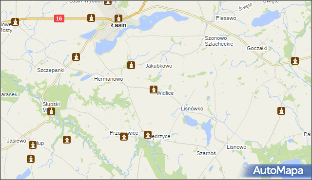 mapa Widlice gmina Świecie nad Osą, Widlice gmina Świecie nad Osą na mapie Targeo