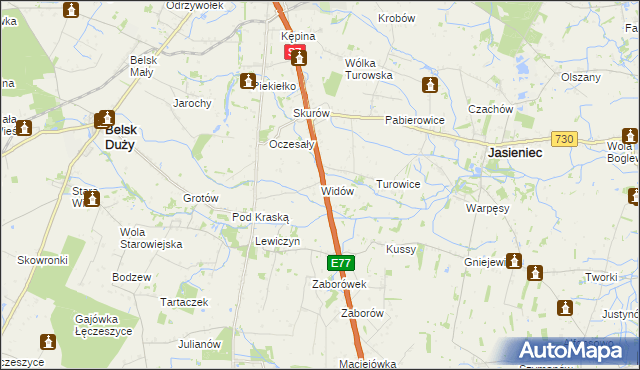 mapa Widów gmina Belsk Duży, Widów gmina Belsk Duży na mapie Targeo