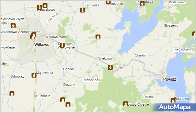 mapa Wiekowo gmina Witkowo, Wiekowo gmina Witkowo na mapie Targeo