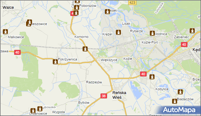mapa Większyce, Większyce na mapie Targeo