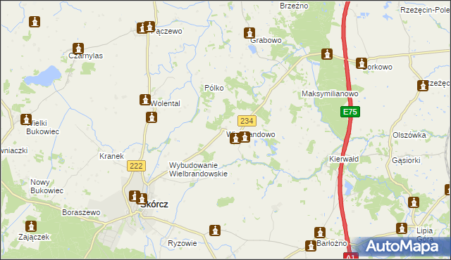 mapa Wielbrandowo, Wielbrandowo na mapie Targeo