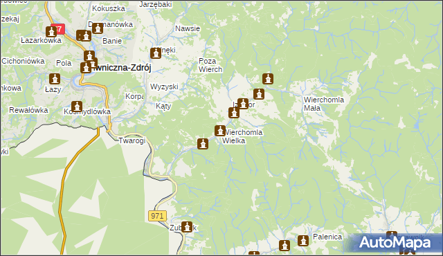 mapa Wierchomla Wielka, Wierchomla Wielka na mapie Targeo