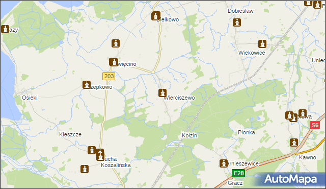 mapa Wierciszewo gmina Sianów, Wierciszewo gmina Sianów na mapie Targeo