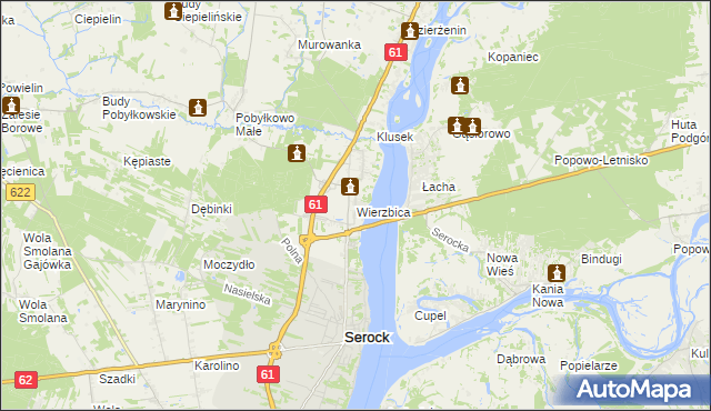mapa Wierzbica gmina Serock, Wierzbica gmina Serock na mapie Targeo