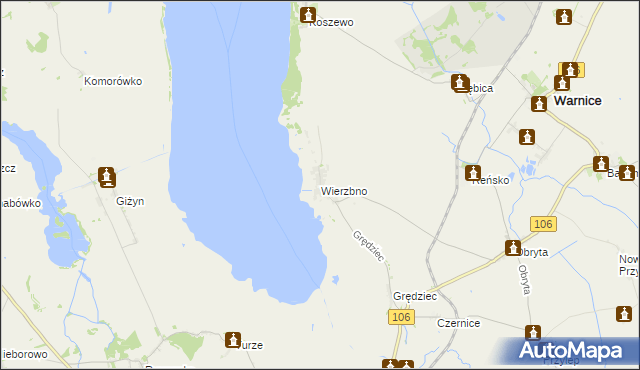 mapa Wierzbno gmina Warnice, Wierzbno gmina Warnice na mapie Targeo
