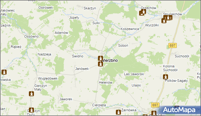 mapa Wierzbno powiat węgrowski, Wierzbno powiat węgrowski na mapie Targeo