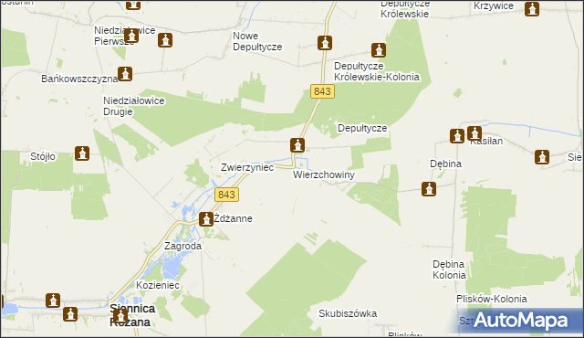 mapa Wierzchowiny gmina Siennica Różana, Wierzchowiny gmina Siennica Różana na mapie Targeo
