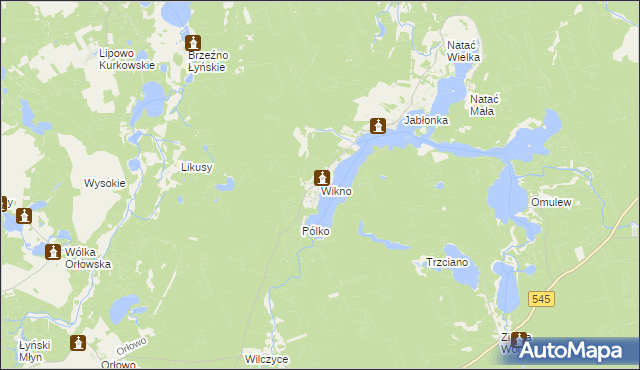 mapa Wikno gmina Nidzica, Wikno gmina Nidzica na mapie Targeo