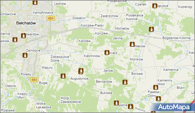 mapa Wiktorów gmina Bełchatów, Wiktorów gmina Bełchatów na mapie Targeo