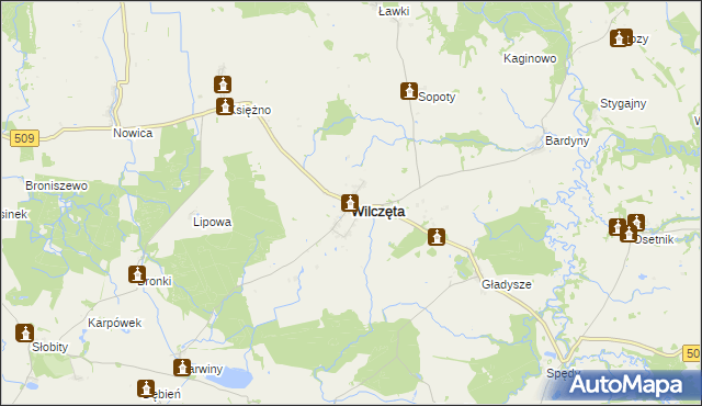 mapa Wilczęta, Wilczęta na mapie Targeo