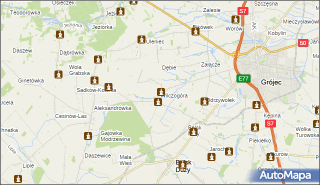 mapa Wilczogóra gmina Belsk Duży, Wilczogóra gmina Belsk Duży na mapie Targeo