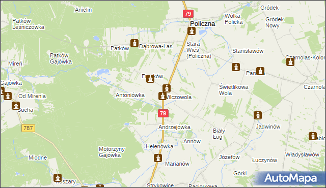 mapa Wilczowola gmina Policzna, Wilczowola gmina Policzna na mapie Targeo