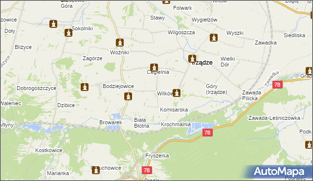 mapa Wilków gmina Irządze, Wilków gmina Irządze na mapie Targeo