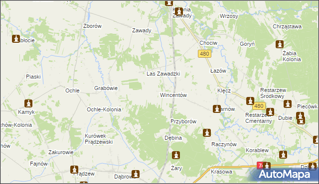 mapa Wincentów gmina Widawa, Wincentów gmina Widawa na mapie Targeo