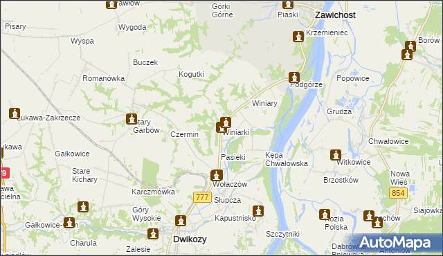 mapa Winiarki, Winiarki na mapie Targeo