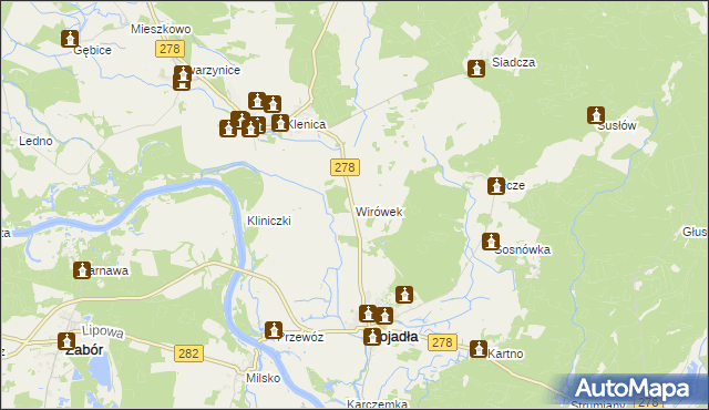 mapa Wirówek gmina Bojadła, Wirówek gmina Bojadła na mapie Targeo