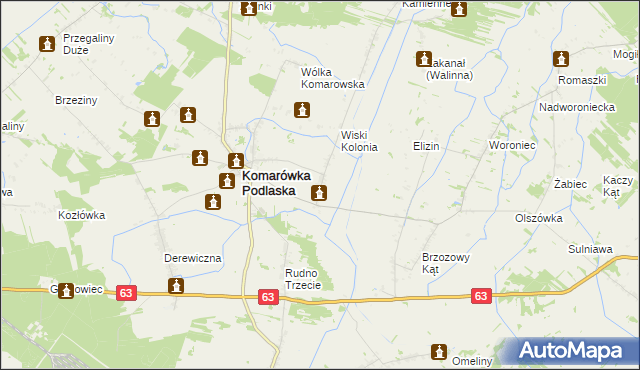 mapa Wiski gmina Komarówka Podlaska, Wiski gmina Komarówka Podlaska na mapie Targeo