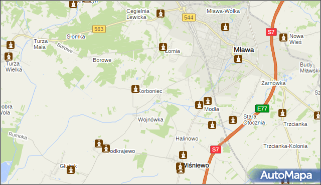 mapa Wiśniewko gmina Wiśniewo, Wiśniewko gmina Wiśniewo na mapie Targeo