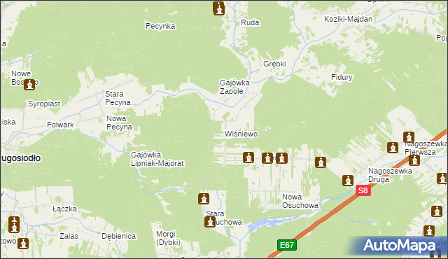 mapa Wiśniewo gmina Ostrów Mazowiecka, Wiśniewo gmina Ostrów Mazowiecka na mapie Targeo