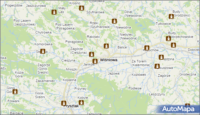 mapa Wiśniowa powiat strzyżowski, Wiśniowa powiat strzyżowski na mapie Targeo