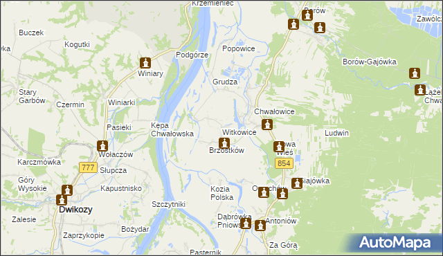 mapa Witkowice gmina Radomyśl nad Sanem, Witkowice gmina Radomyśl nad Sanem na mapie Targeo