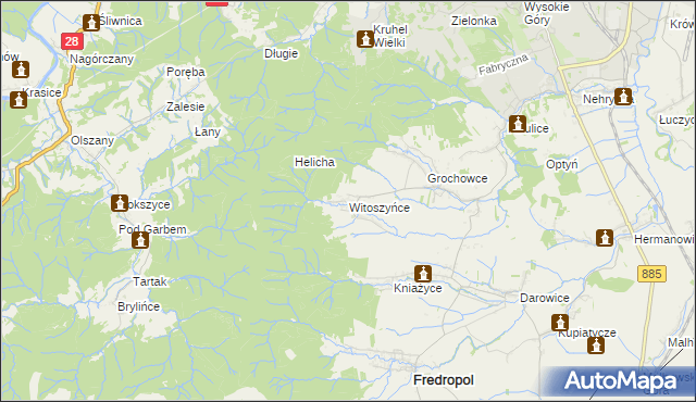 mapa Witoszyńce, Witoszyńce na mapie Targeo