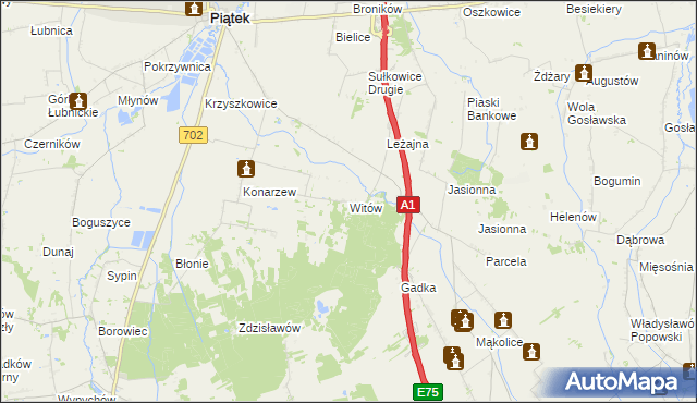 mapa Witów gmina Piątek, Witów gmina Piątek na mapie Targeo