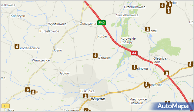 mapa Witowice gmina Wiązów, Witowice gmina Wiązów na mapie Targeo