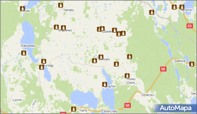 mapa Witowo gmina Jedwabno, Witowo gmina Jedwabno na mapie Targeo