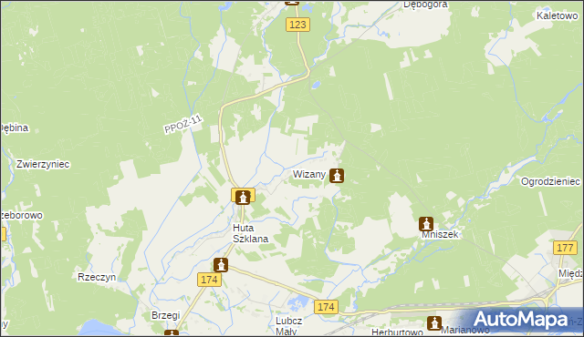 mapa Wizany, Wizany na mapie Targeo