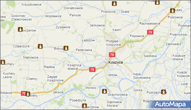 mapa Włostowice gmina Koszyce, Włostowice gmina Koszyce na mapie Targeo