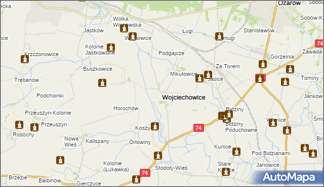 mapa Wojciechowice powiat opatowski, Wojciechowice powiat opatowski na mapie Targeo