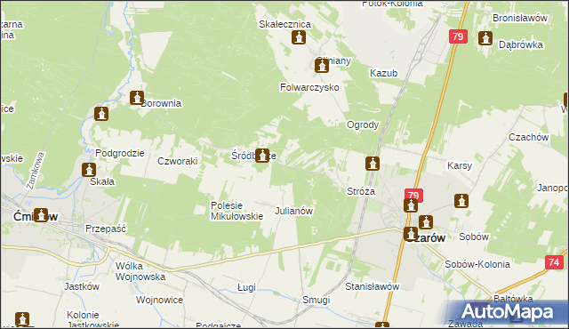 mapa Wojciechówka gmina Ożarów, Wojciechówka gmina Ożarów na mapie Targeo