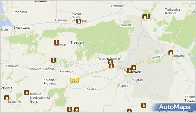 mapa Wojciechówka gmina Tyszowce, Wojciechówka gmina Tyszowce na mapie Targeo