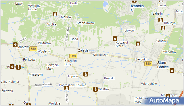 mapa Wojcieszyn gmina Stare Babice, Wojcieszyn gmina Stare Babice na mapie Targeo