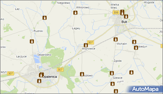 mapa Wojnowice gmina Opalenica, Wojnowice gmina Opalenica na mapie Targeo