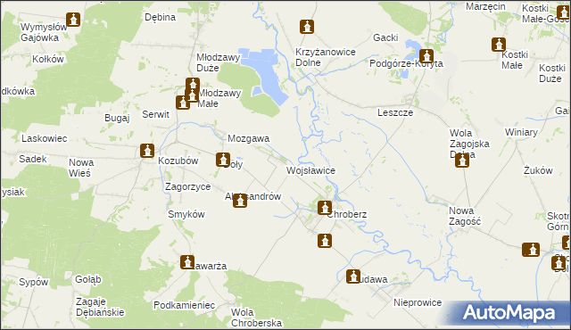 mapa Wojsławice gmina Złota, Wojsławice gmina Złota na mapie Targeo