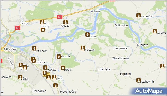 mapa Wojszyn gmina Pęcław, Wojszyn gmina Pęcław na mapie Targeo