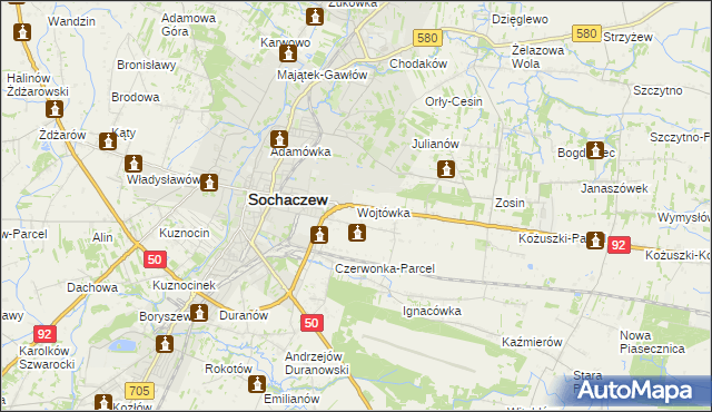 mapa Wojtówka gmina Sochaczew, Wojtówka gmina Sochaczew na mapie Targeo