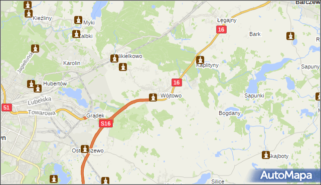 mapa Wójtowo gmina Barczewo, Wójtowo gmina Barczewo na mapie Targeo